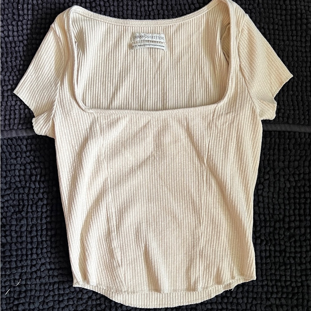 Urban Outfitters Ribbed Square Neck Top in Beige XS